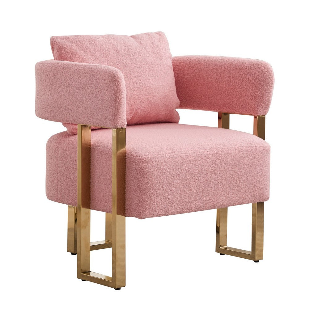 Sery Accent Sofa Chair Set of 2 | Pink Teddy Fleece | Gold Square Legs
