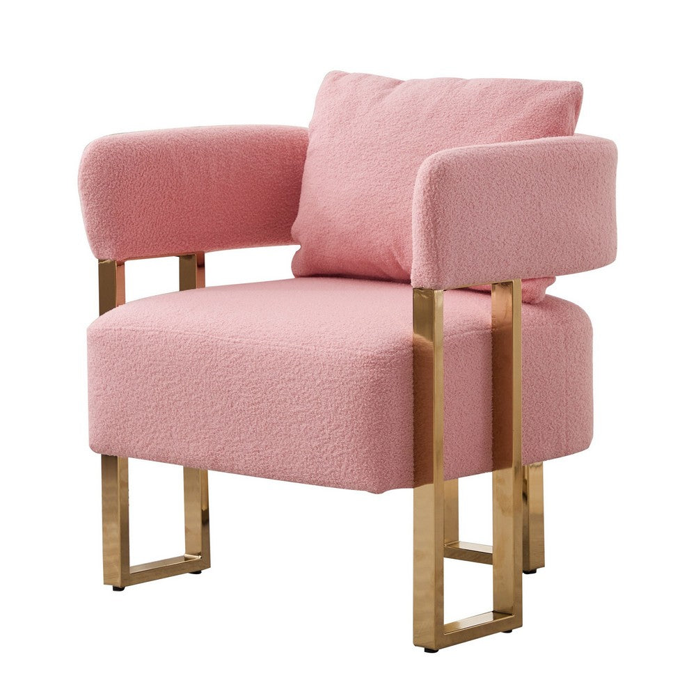 Sery Accent Sofa Chair Set of 2 | Pink Teddy Fleece | Gold Square Legs