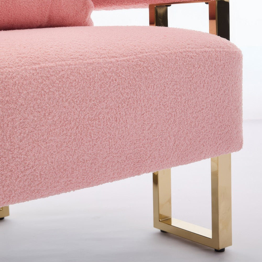 Sery Accent Sofa Chair Set of 2 | Pink Teddy Fleece | Gold Square Legs