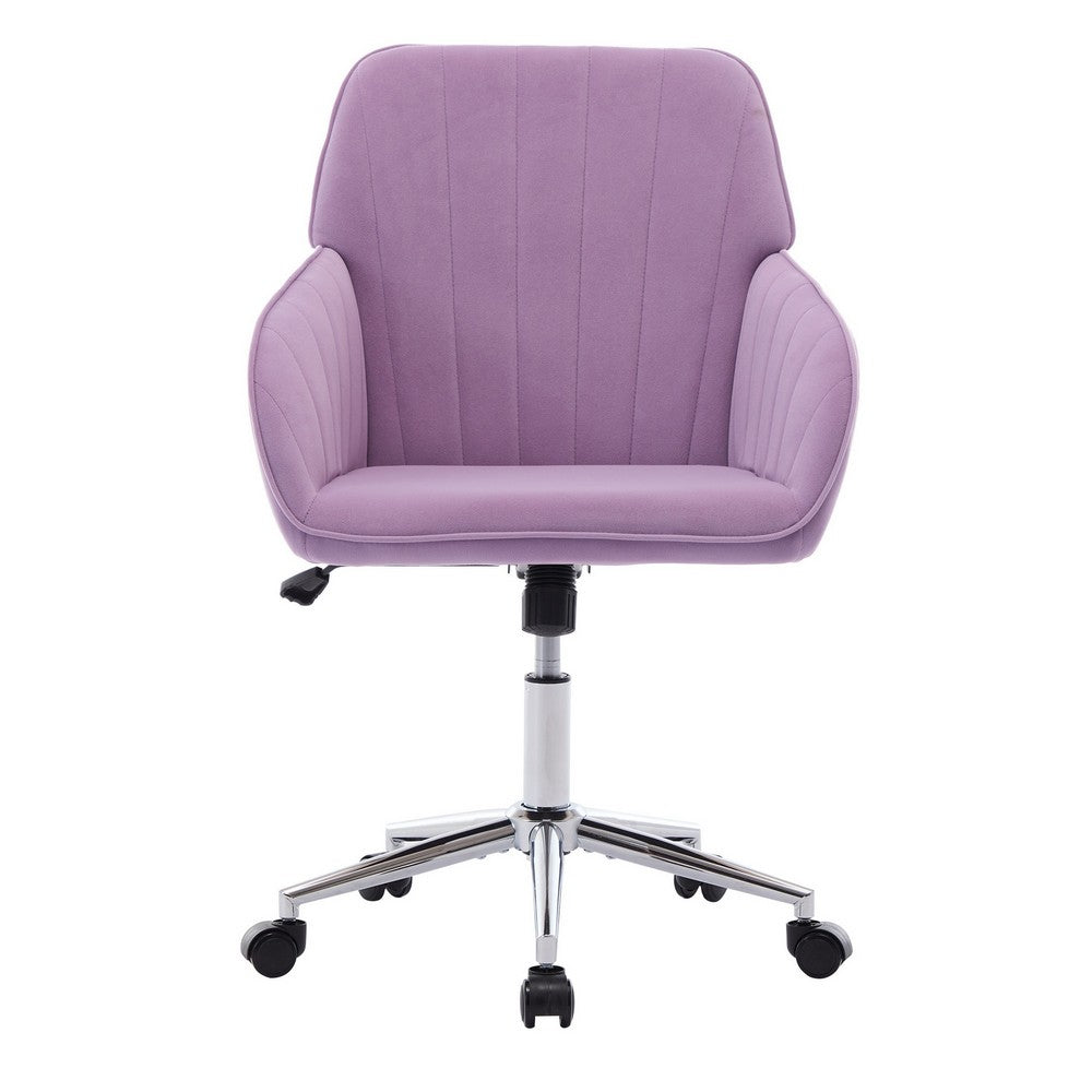 Kena Swivel Office Chair | Lilac Purple Tufted Velvet | Adjustable Height