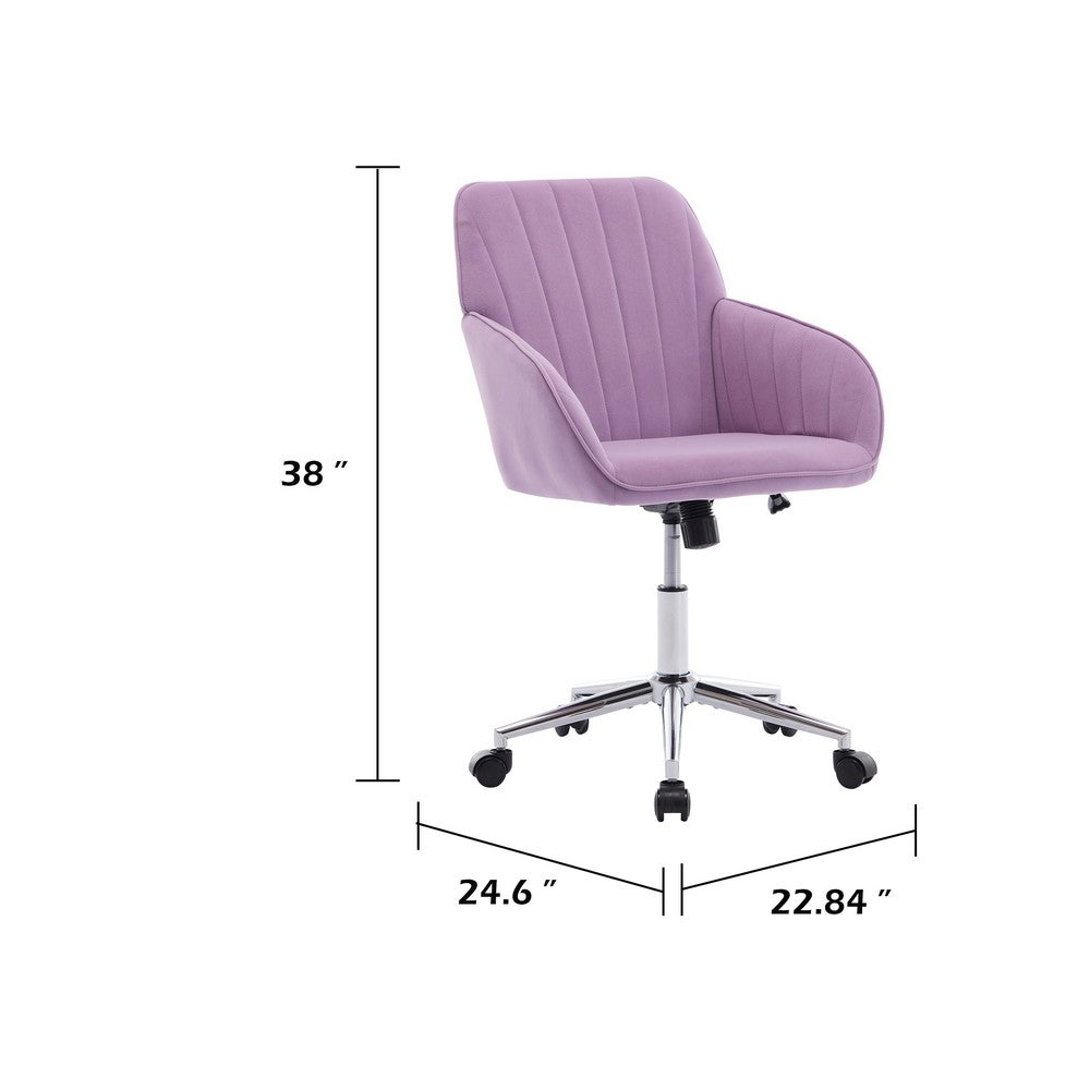 Kena Swivel Office Chair | Lilac Purple Tufted Velvet | Adjustable Height