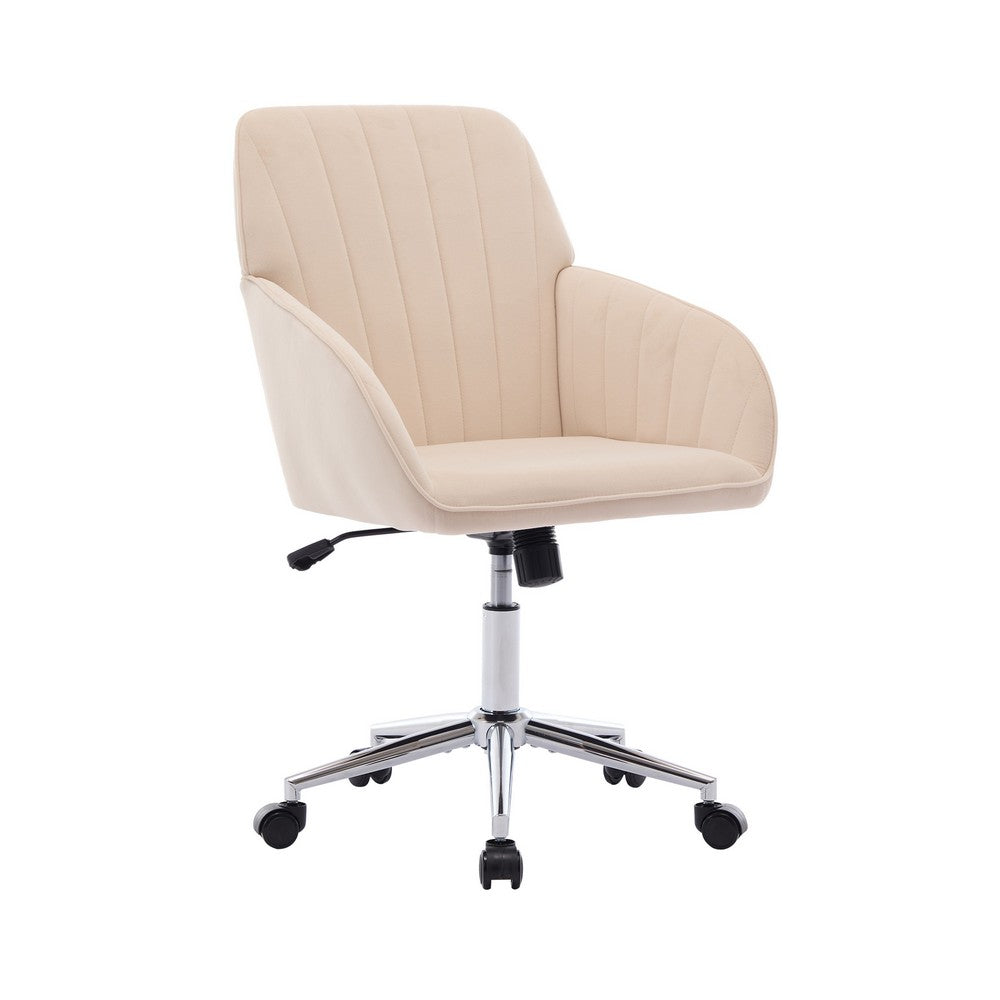 Kena Swivel Office Chair | Khaki Tufted Velvet | Adjustable Height