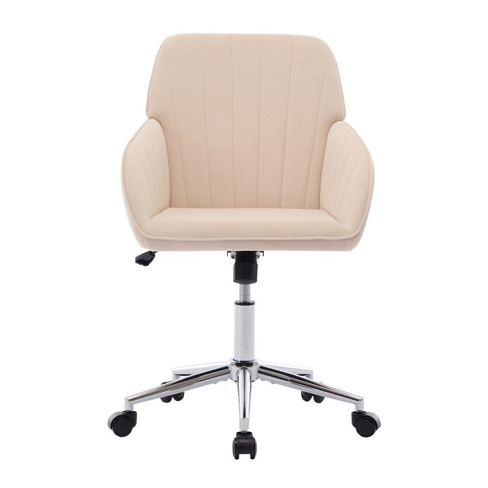 Kena Swivel Office Chair | Khaki Tufted Velvet | Adjustable Height