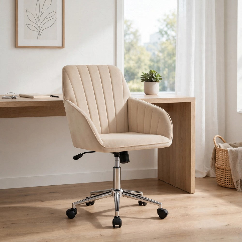 Kena Swivel Office Chair | Khaki Tufted Velvet | Adjustable Height