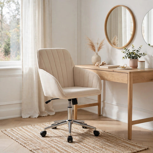 Kena Swivel Office Chair | Khaki Tufted Velvet | Adjustable Height