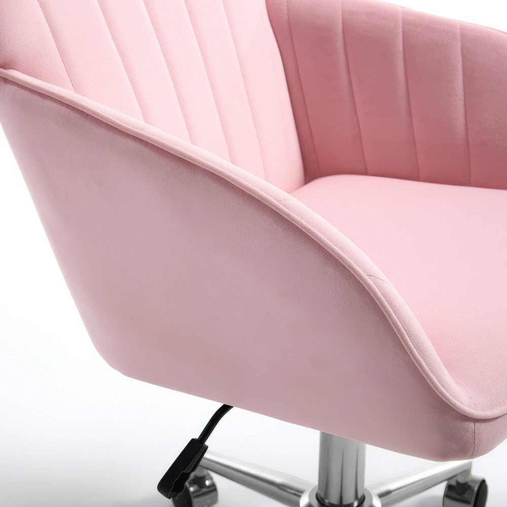 Kena Swivel Office Chair | Baby Pink Tufted Velvet | Adjustable Height