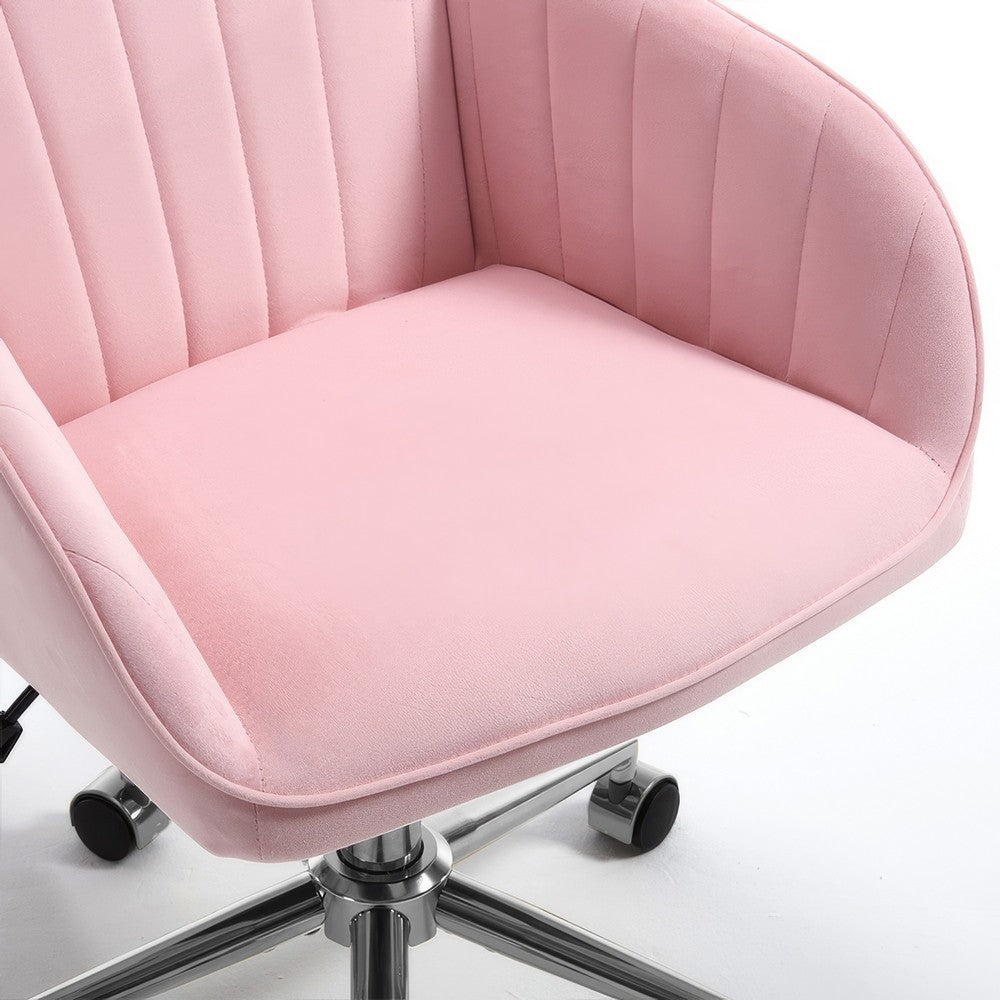 Kena Swivel Office Chair | Baby Pink Tufted Velvet | Adjustable Height