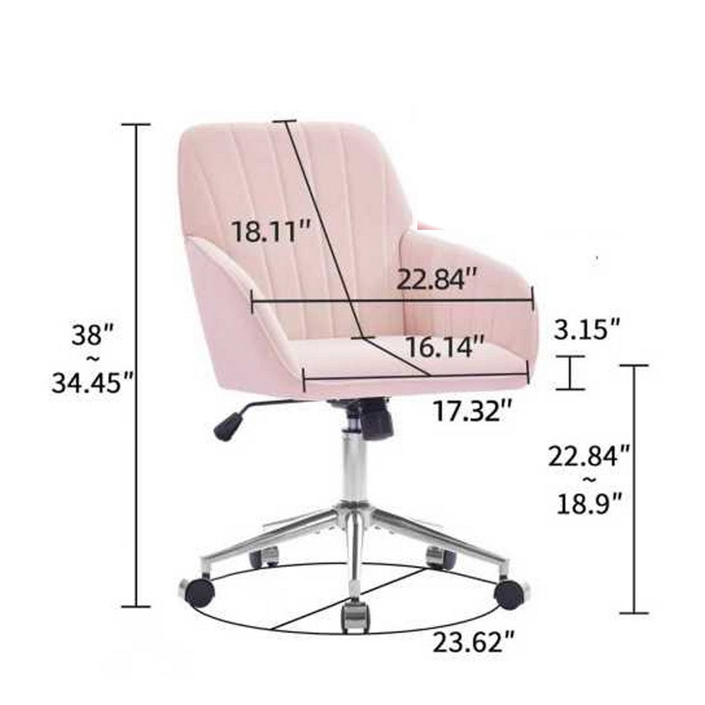 Kena Swivel Office Chair | Baby Pink Tufted Velvet | Adjustable Height