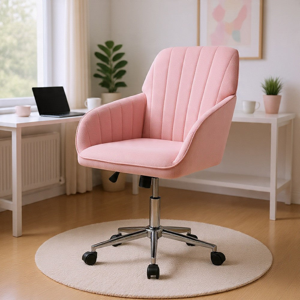 Kena Swivel Office Chair | Baby Pink Tufted Velvet | Adjustable Height