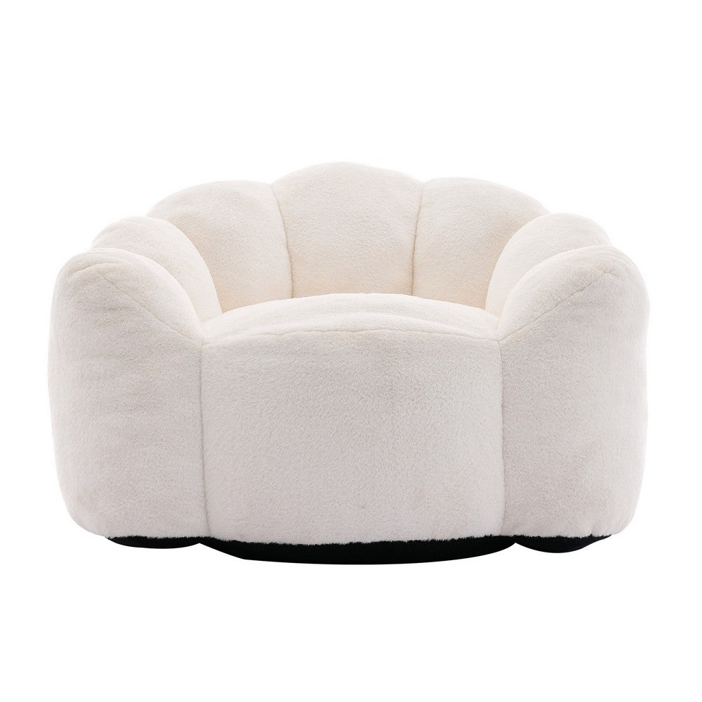 Lery Lotus Accent Sofa Chair | Compressed Bean Bag | White Faux Fur