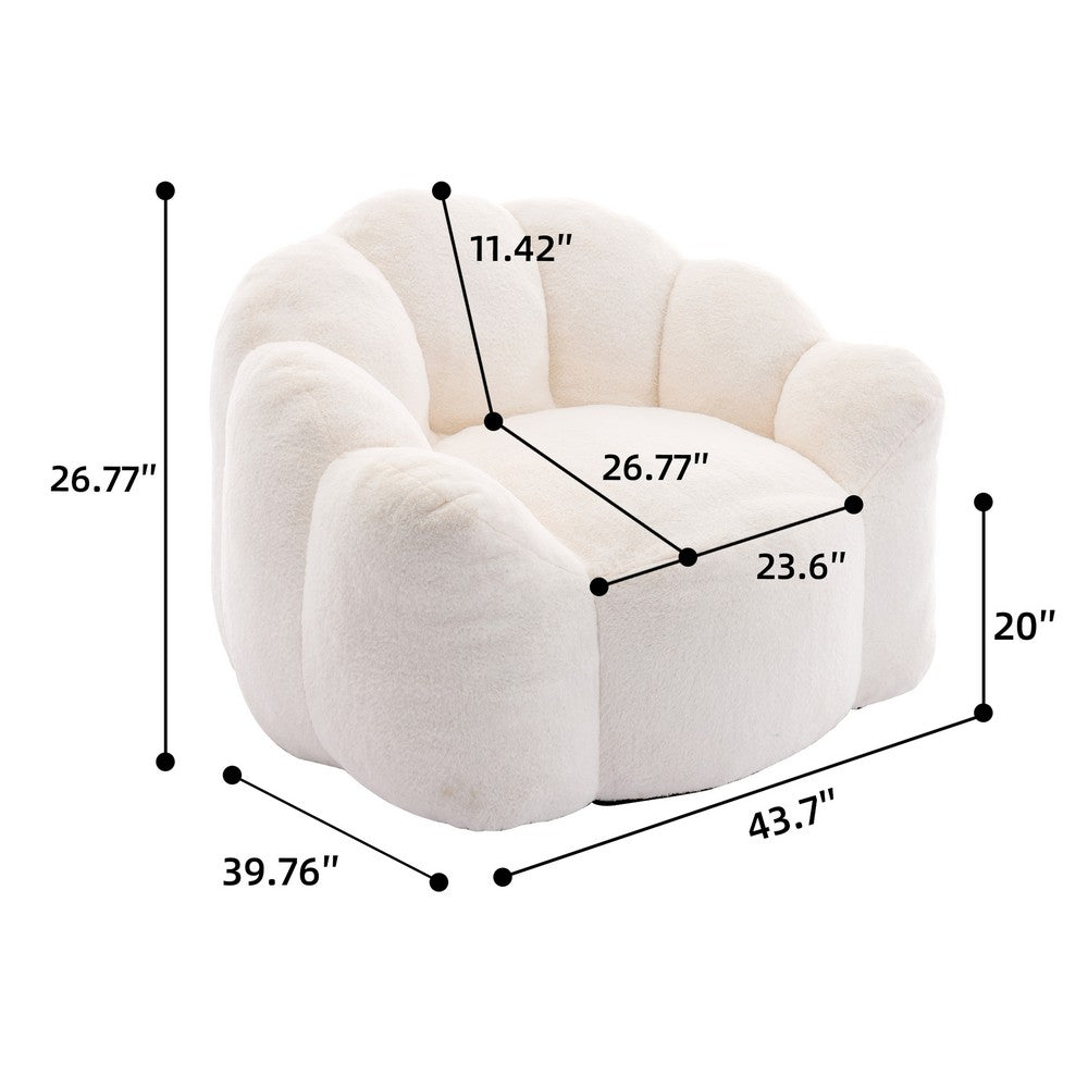 Lery Lotus Accent Sofa Chair | Compressed Bean Bag | White Faux Fur