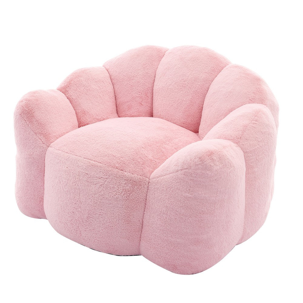 Lery Lotus Accent Sofa Chair | Compressed Bean Bag | Pink Faux Fur