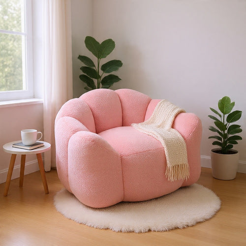Lery Lotus Accent Sofa Chair | Compressed Bean Bag | Pink Faux Fur