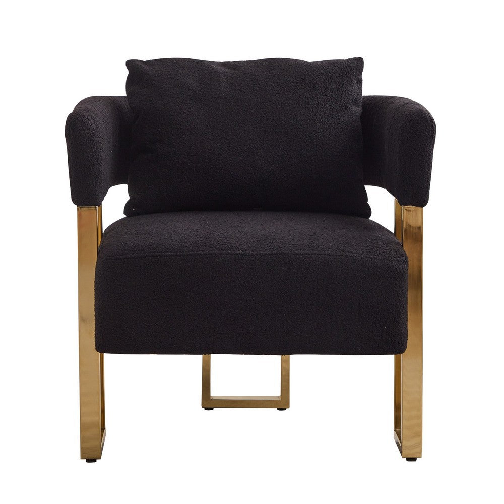 Sery Accent Sofa Chair Set of 2 | Black Teddy Fleece | Gold Square Legs