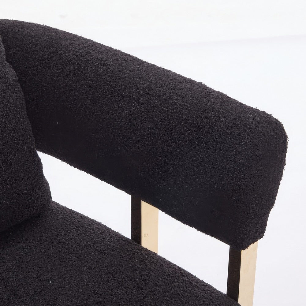 Sery Accent Sofa Chair Set of 2 | Black Teddy Fleece | Gold Square Legs