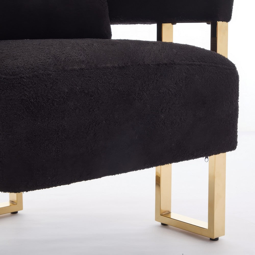 Sery Accent Sofa Chair Set of 2 | Black Teddy Fleece | Gold Square Legs
