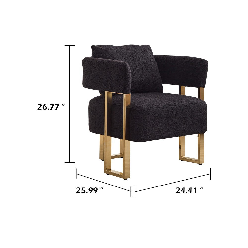 Sery Accent Sofa Chair Set of 2 | Black Teddy Fleece | Gold Square Legs