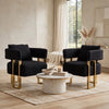 Sery Accent Sofa Chair Set of 2 | Black Teddy Fleece | Gold Square Legs