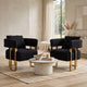Sery Accent Sofa Chair Set of 2 | Black Teddy Fleece | Gold Square Legs