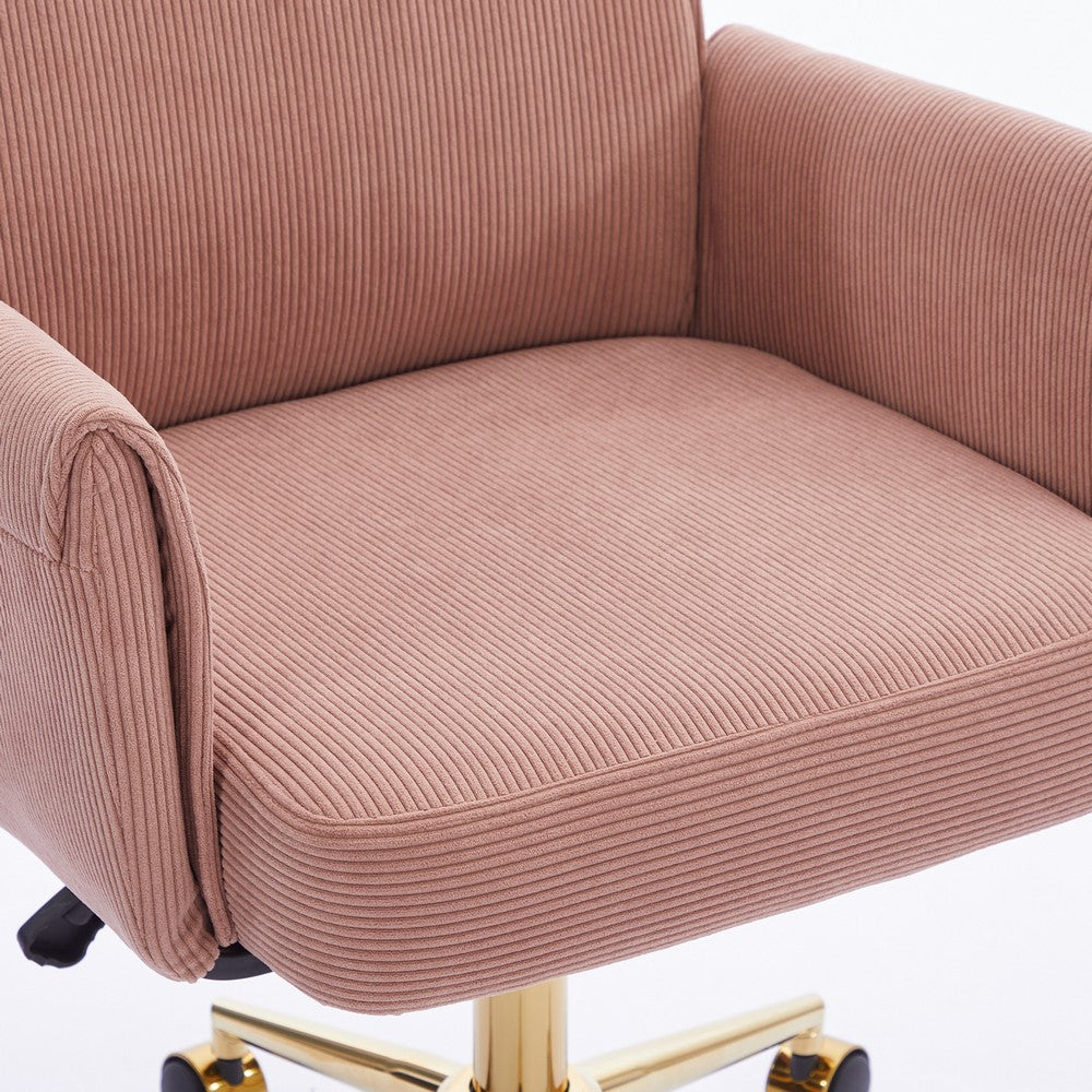 Swivel Office Chair | Light Pink Corduroy | Adjustable Height | Gold Base