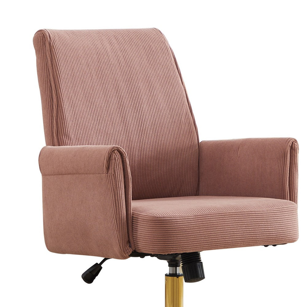 Swivel Office Chair | Light Pink Corduroy | Adjustable Height | Gold Base