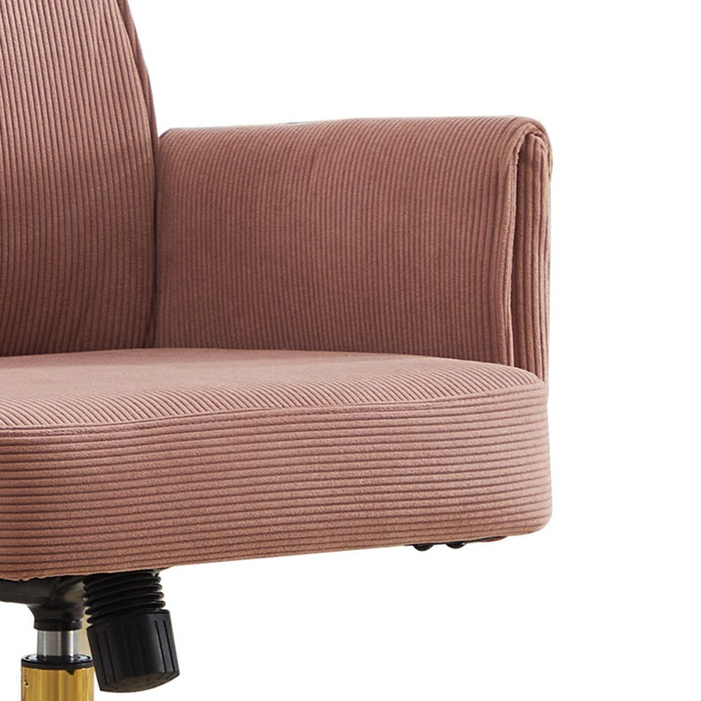 Swivel Office Chair | Light Pink Corduroy | Adjustable Height | Gold Base