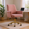 Swivel Office Chair | Light Pink Corduroy | Adjustable Height | Gold Base