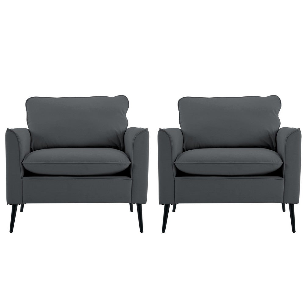 Heya Lounge Sofa Chair Set of 2 | Track Arms | Light Gray Faux Leather