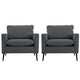 Heya Lounge Sofa Chair Set of 2 | Track Arms | Light Gray Faux Leather