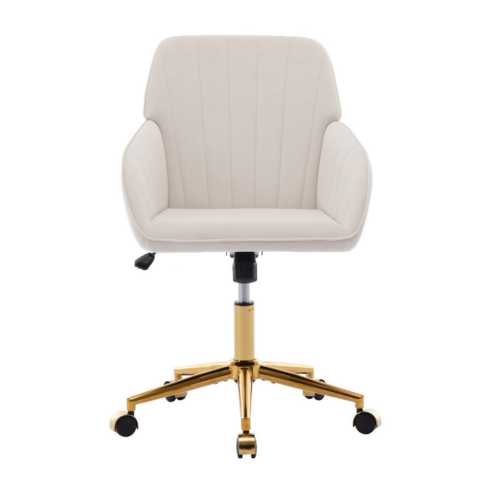 Kena Swivel Office Chair | Adjustable Height | Beige Tufted Velvet | Gold