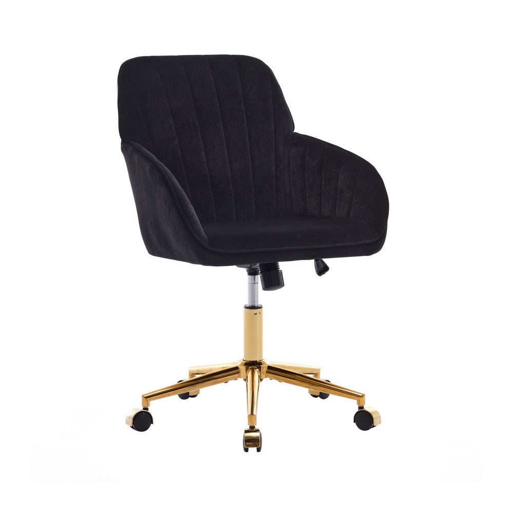 Kena Swivel Office Chair | Adjustable Height | Black Tufted Velvet | Gold