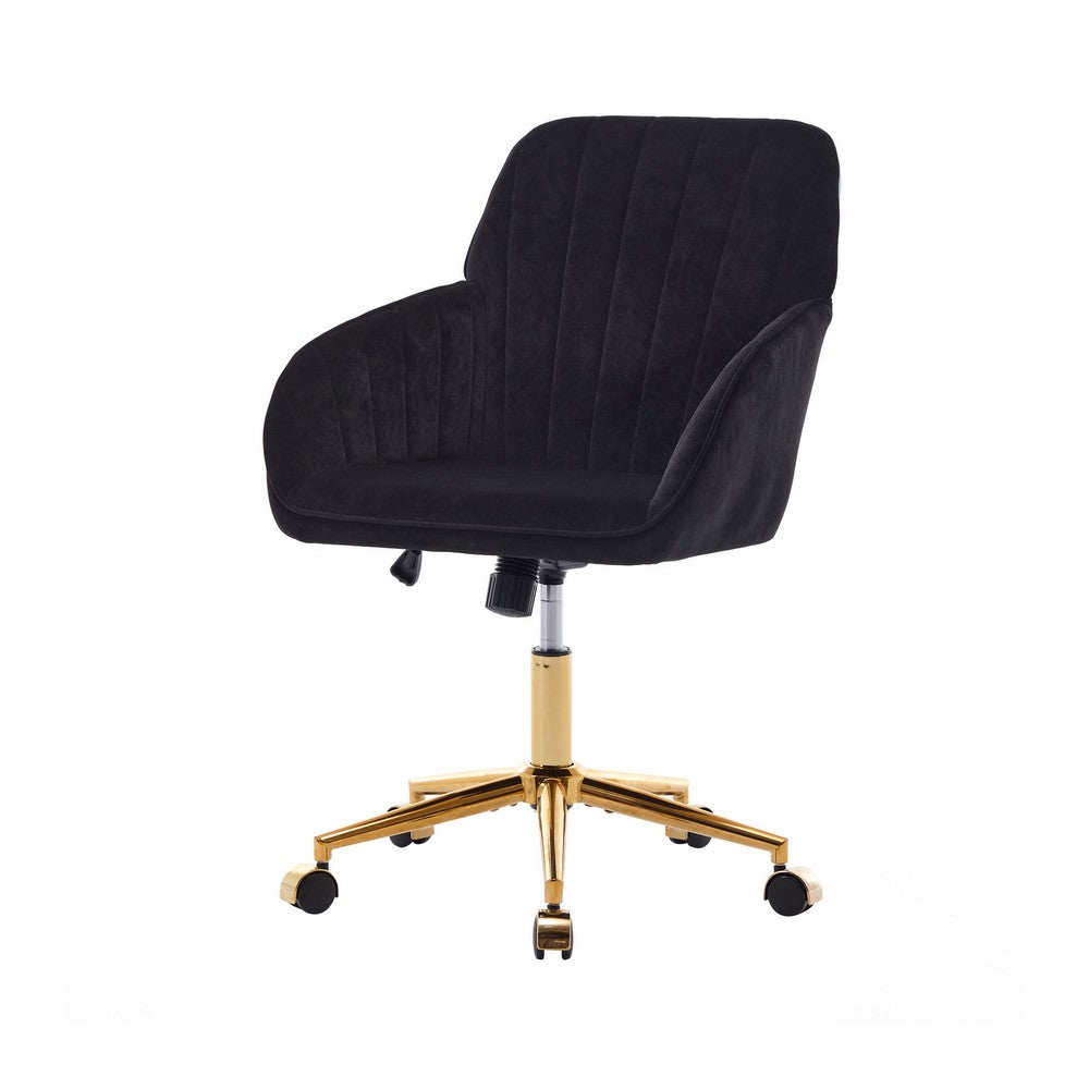 Kena Swivel Office Chair | Adjustable Height | Black Tufted Velvet | Gold