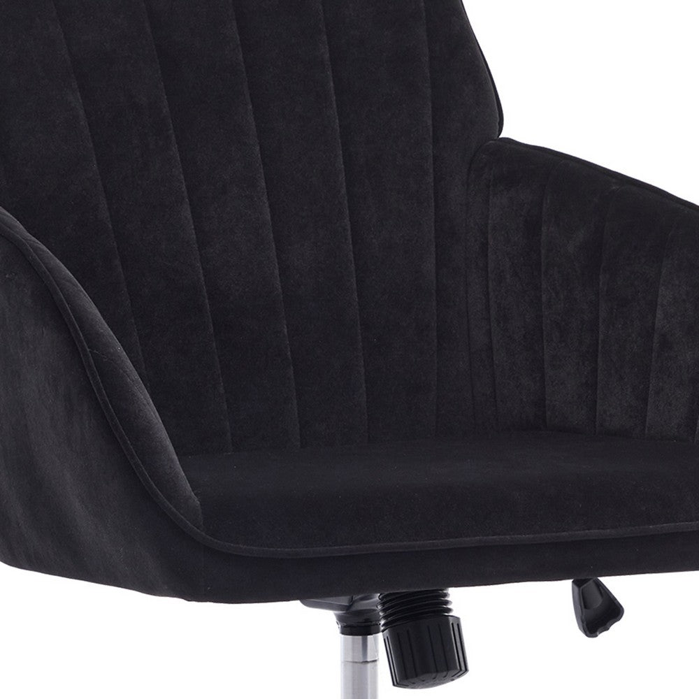 Kena Swivel Office Chair | Adjustable Height | Black Tufted Velvet | Gold