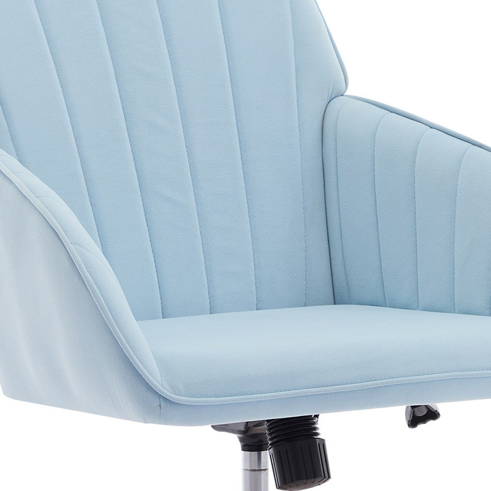 Kena Swivel Office Chair | Adjustable Height | Blue Tufted Velvet | Gold