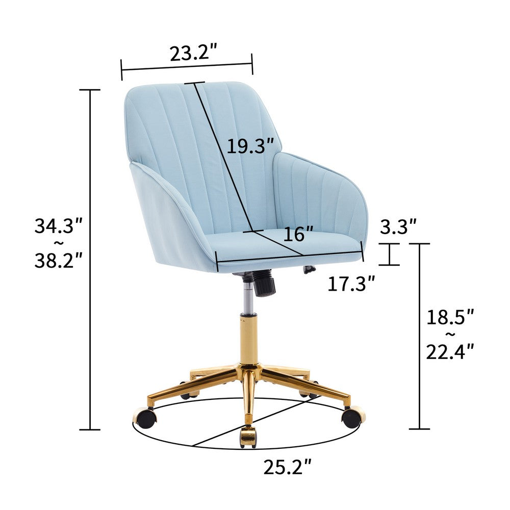 Kena Swivel Office Chair | Adjustable Height | Blue Tufted Velvet | Gold