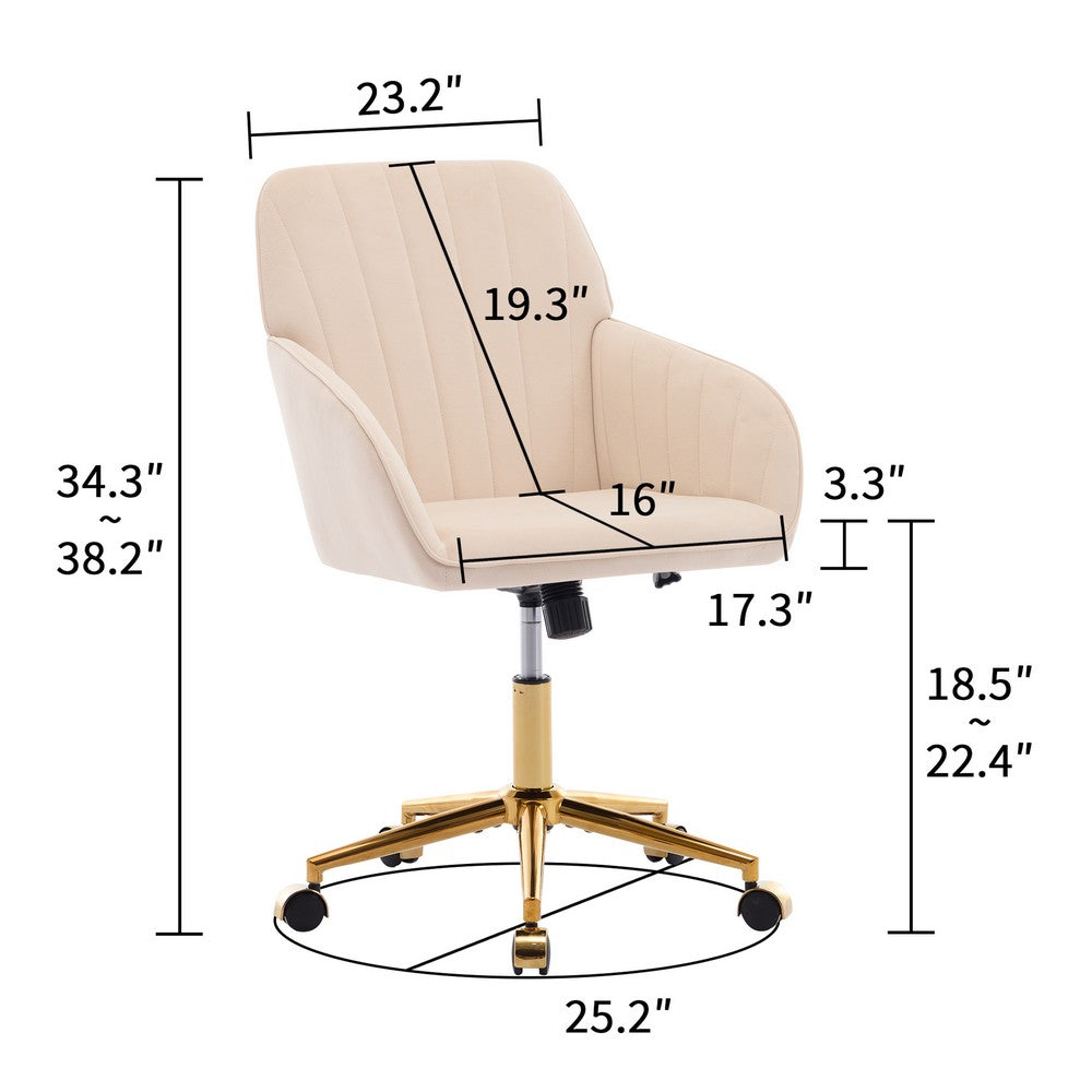 Kena Swivel Office Chair | Adjustable Height | Khaki Tufted Velvet | Gold