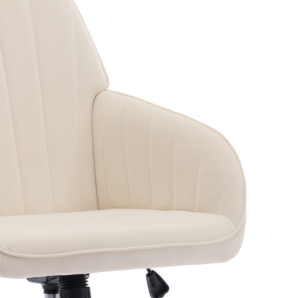 Kena Swivel Office Chair | Beige Tufted Velvet | Adjustable Height | Silver