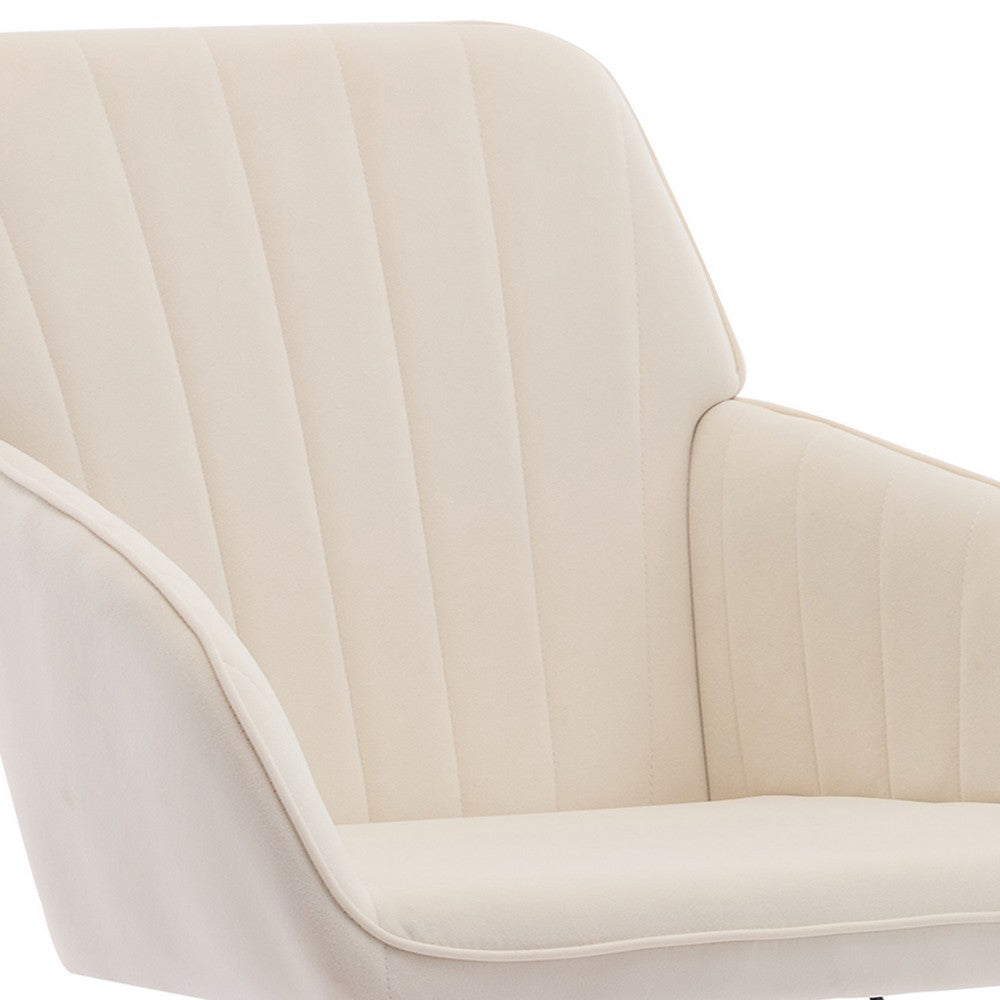 Kena Swivel Office Chair | Beige Tufted Velvet | Adjustable Height | Silver