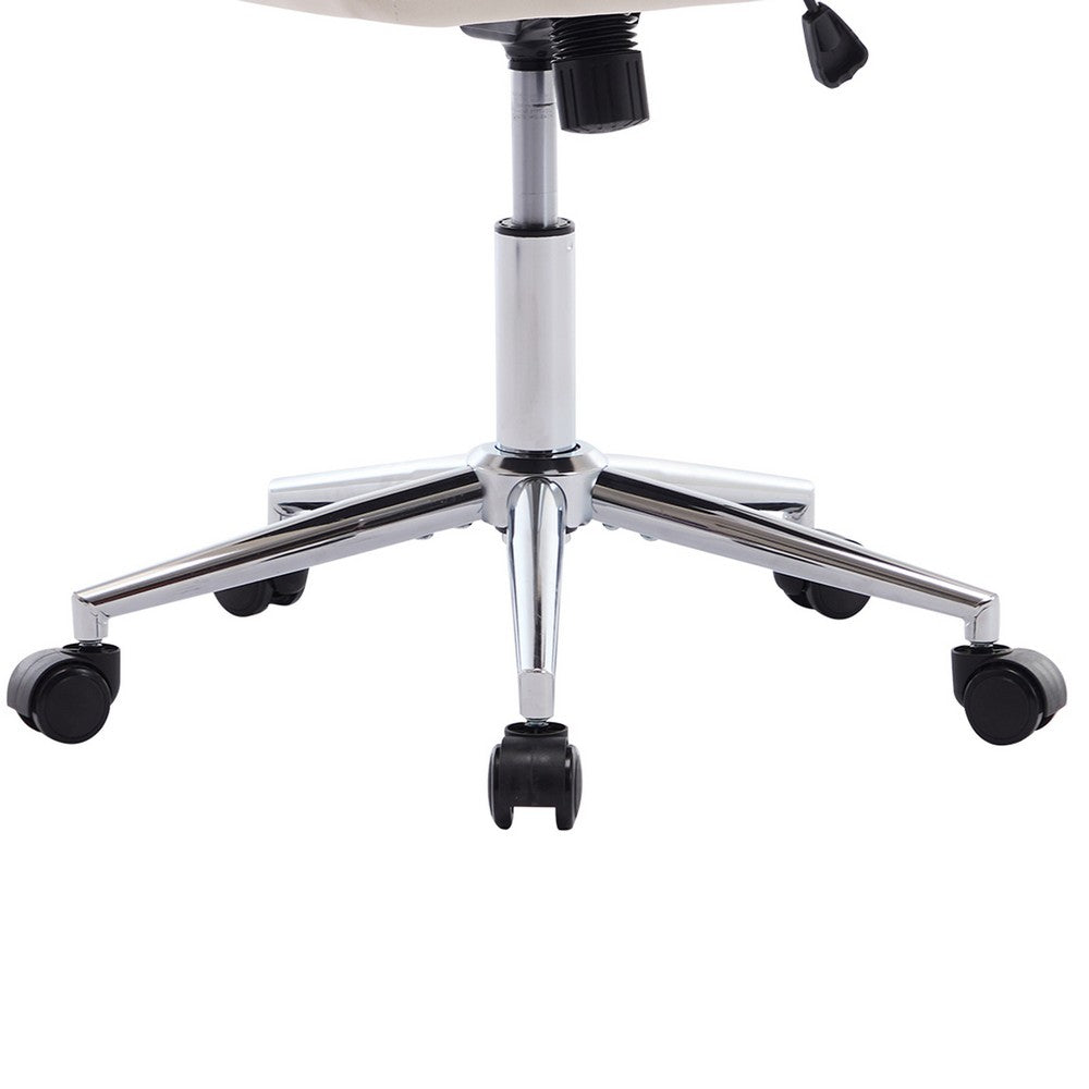 Kena Swivel Office Chair | Beige Tufted Velvet | Adjustable Height | Silver
