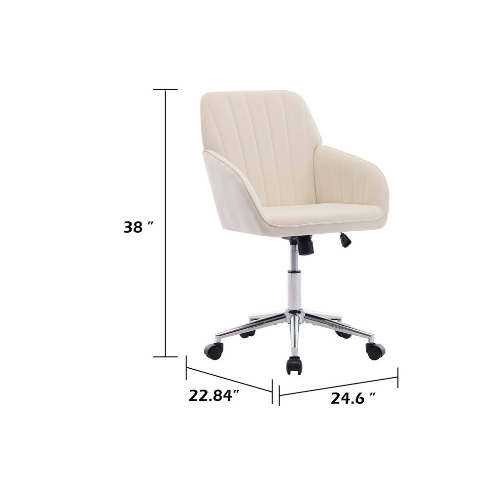 Kena Swivel Office Chair | Beige Tufted Velvet | Adjustable Height | Silver