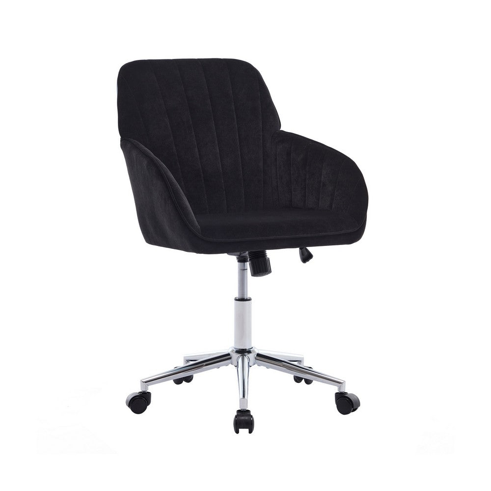Kena Swivel Office Chair | Black Tufted Velvet | Adjustable Height | Silver