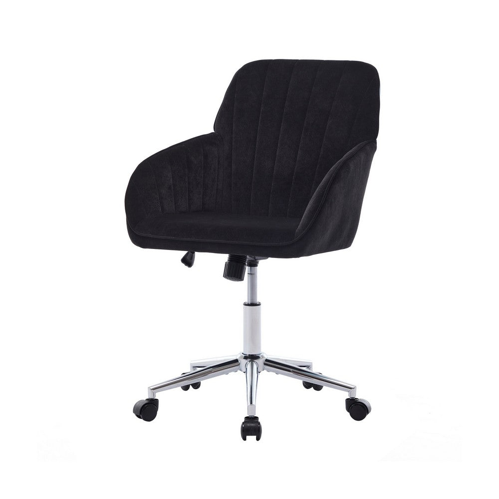 Kena Swivel Office Chair | Black Tufted Velvet | Adjustable Height | Silver