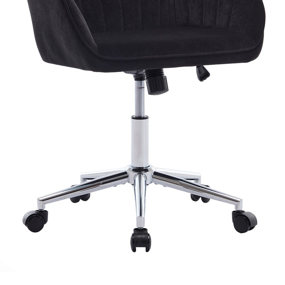 Kena Swivel Office Chair | Black Tufted Velvet | Adjustable Height | Silver