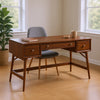 Writing Desk I 3 Drawers I Trestle w Stretcher I Nickel Knobs I Brown 51"