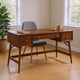 Writing Desk I 3 Drawers I Trestle w Stretcher I Nickel Knobs I Brown 51"