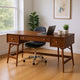 Writing Desk I 3 Drawers I Trestle w Stretcher I Nickel Knobs I Brown 51"