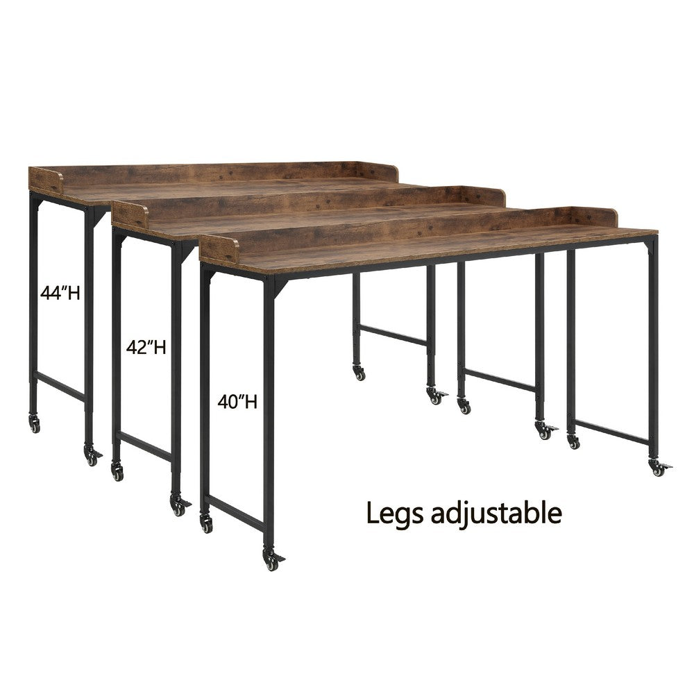 Sumi Overbed Desk I Adjustable Height I Rustic Brown I Black Metal 72"