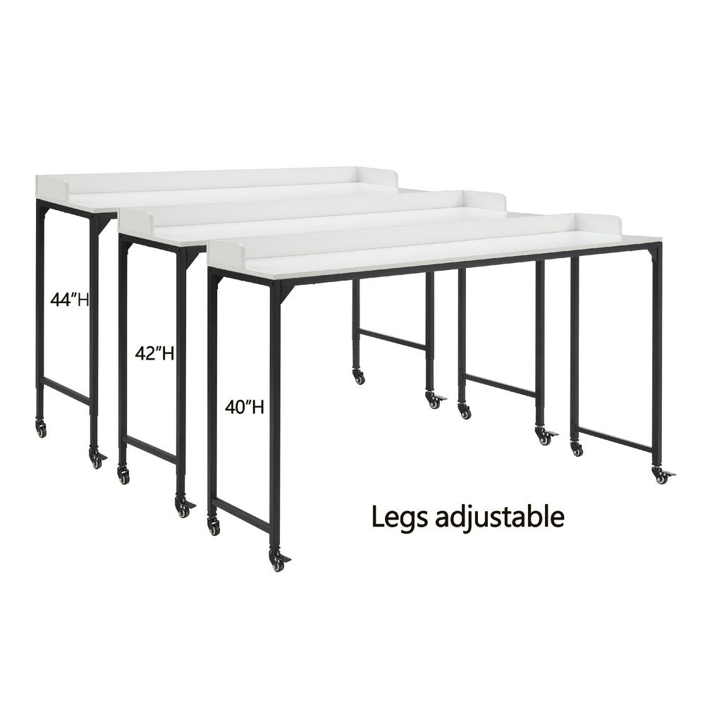 Sumi Overbed Desk I Adjustable Height I White Wood I Black Metal 72"