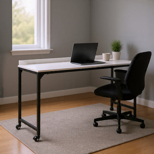 Sumi Overbed Desk I Adjustable Height I White Wood I Black Metal 72"