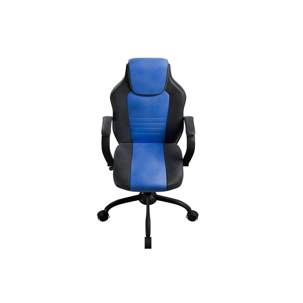 Gaming Office Chair w Casters I Foam Fill Black & Blue Faux Leather